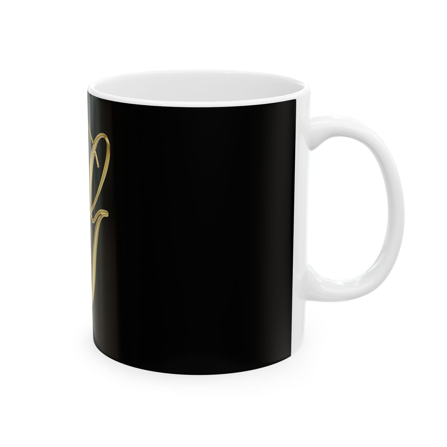 Monogram 'G' Gold Script Ceramic Mug — Elegant Personalized Initial Coffee Cup (11oz, 15oz)