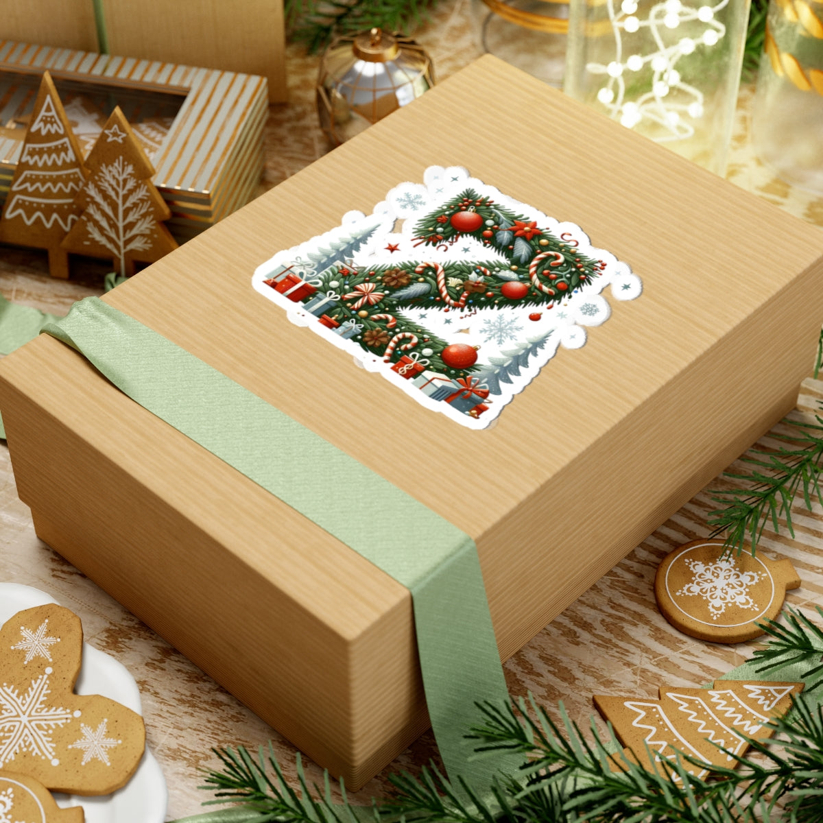 Christmas Wreath Letter Z Kiss-Cut Sticker — Holiday Initial Decal