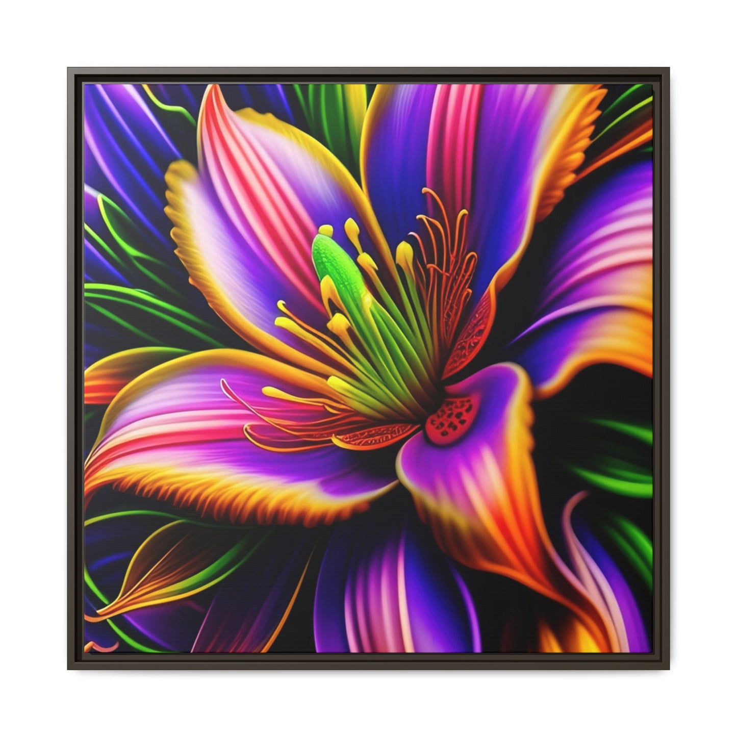 Vibrant Neon Floral Matte Canvas Print — Framed Wall Art