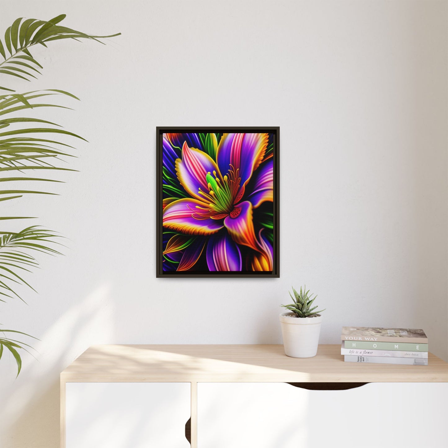Vibrant Neon Floral Matte Canvas Print — Framed Wall Art