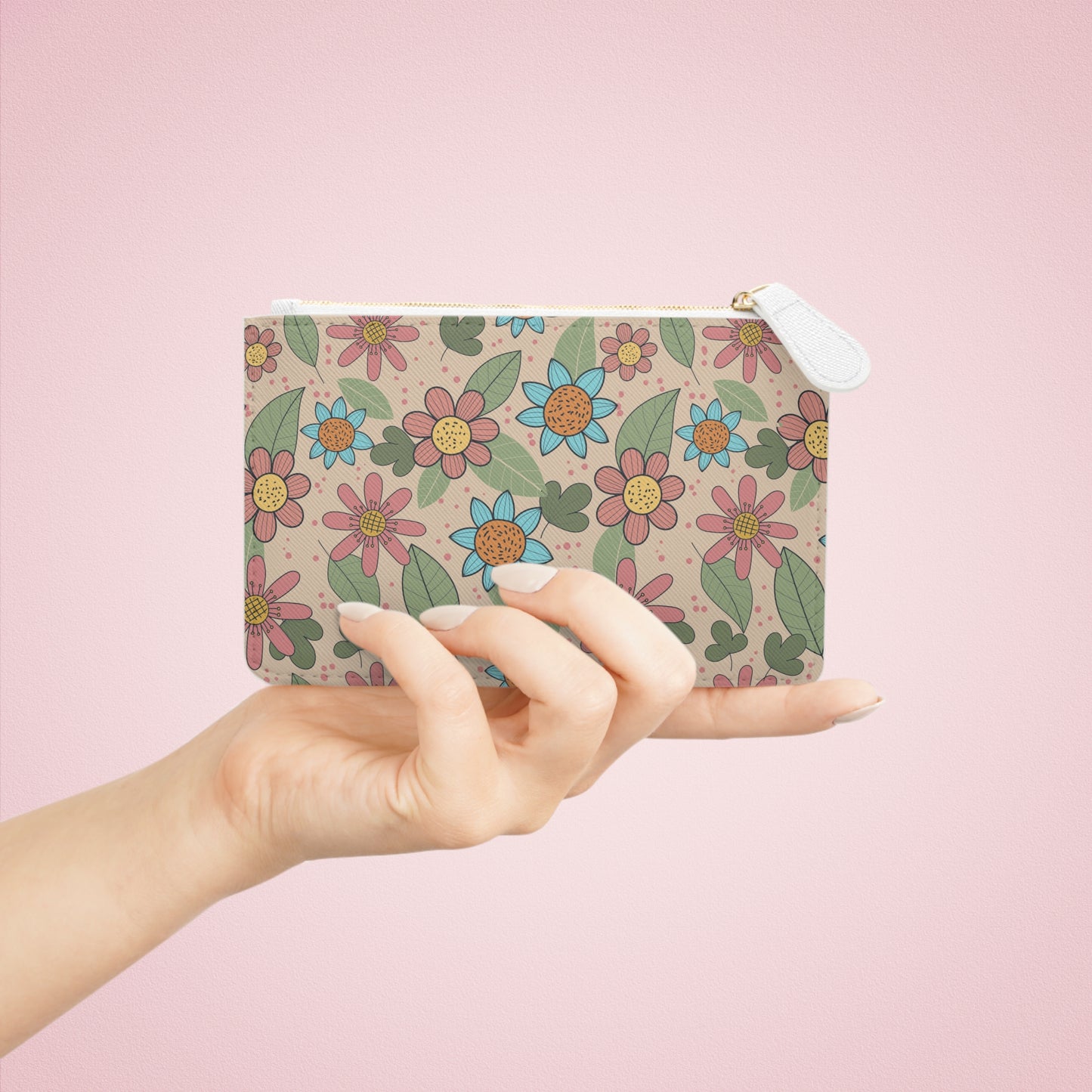 Floral Mini Clutch Bag — Pastel Retro Daisy Wrist Pouch