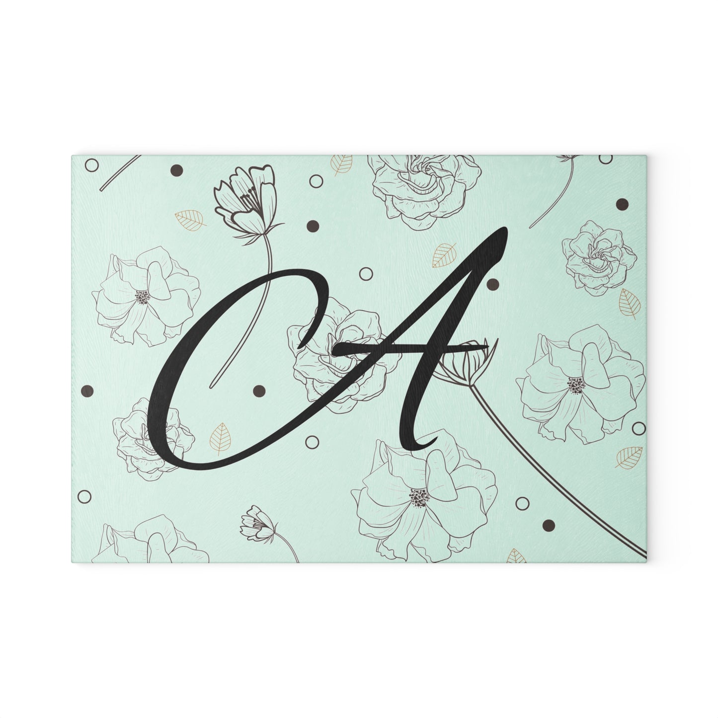 Personalized Floral Glass Cutting Board - Letter A