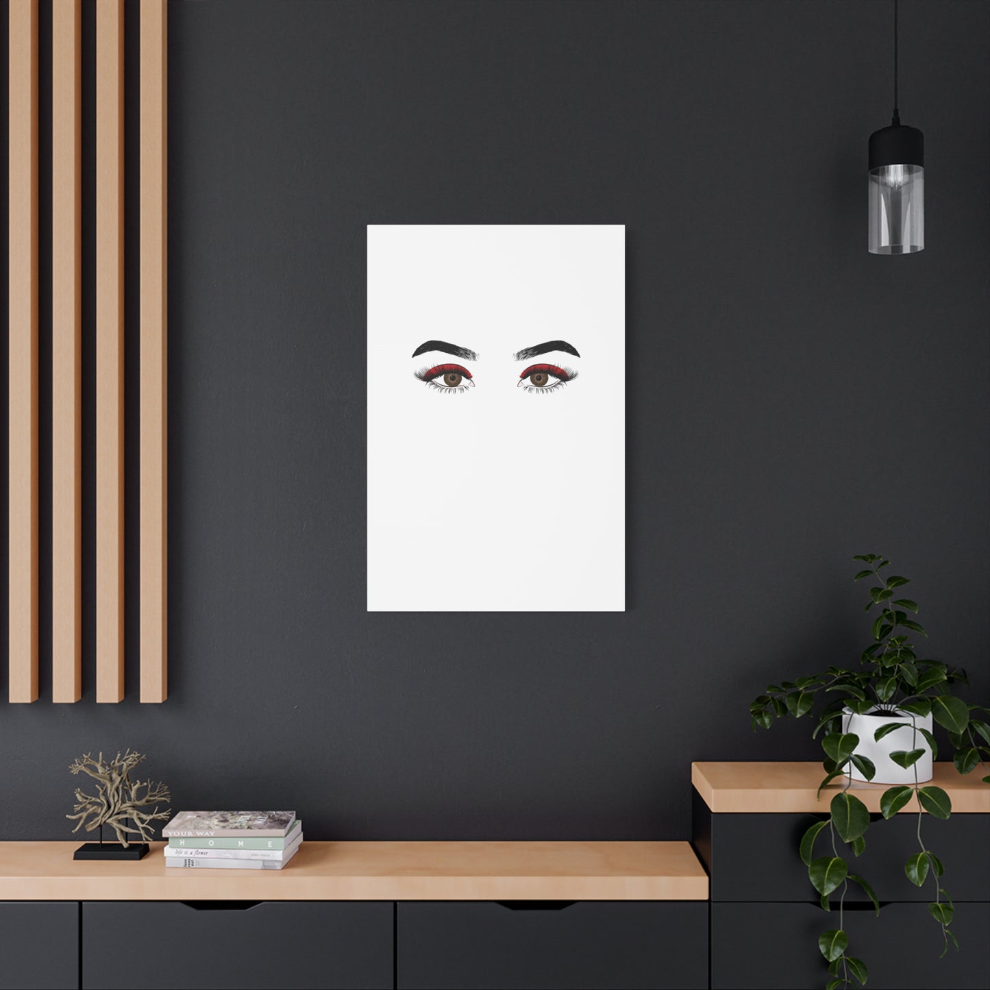 Glam Eyes Matte Canvas Wall Art — Brown Eyes with Red Lashes