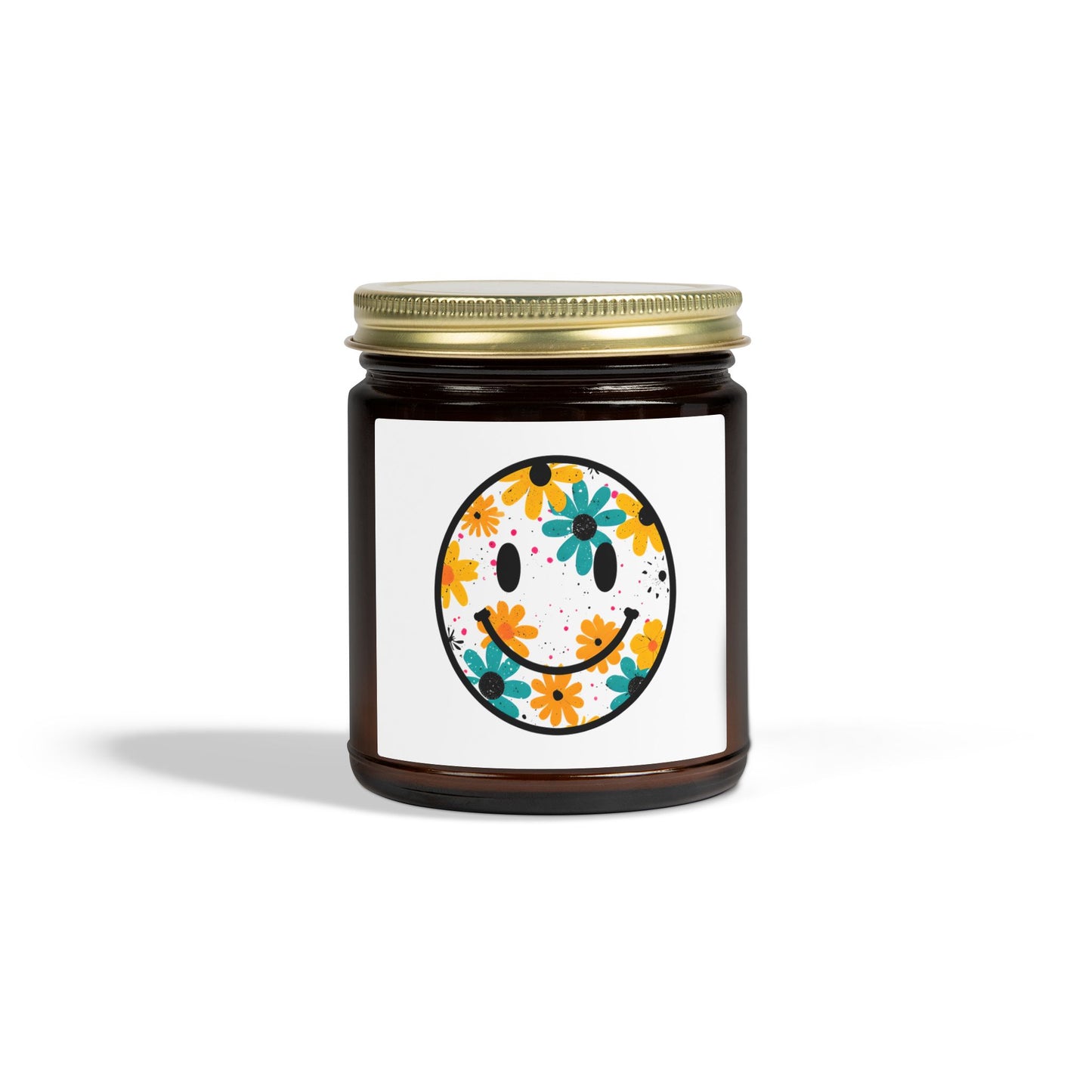 Floral Smiley Scented Candle — Coconut Apricot Wax (4oz & 9oz)