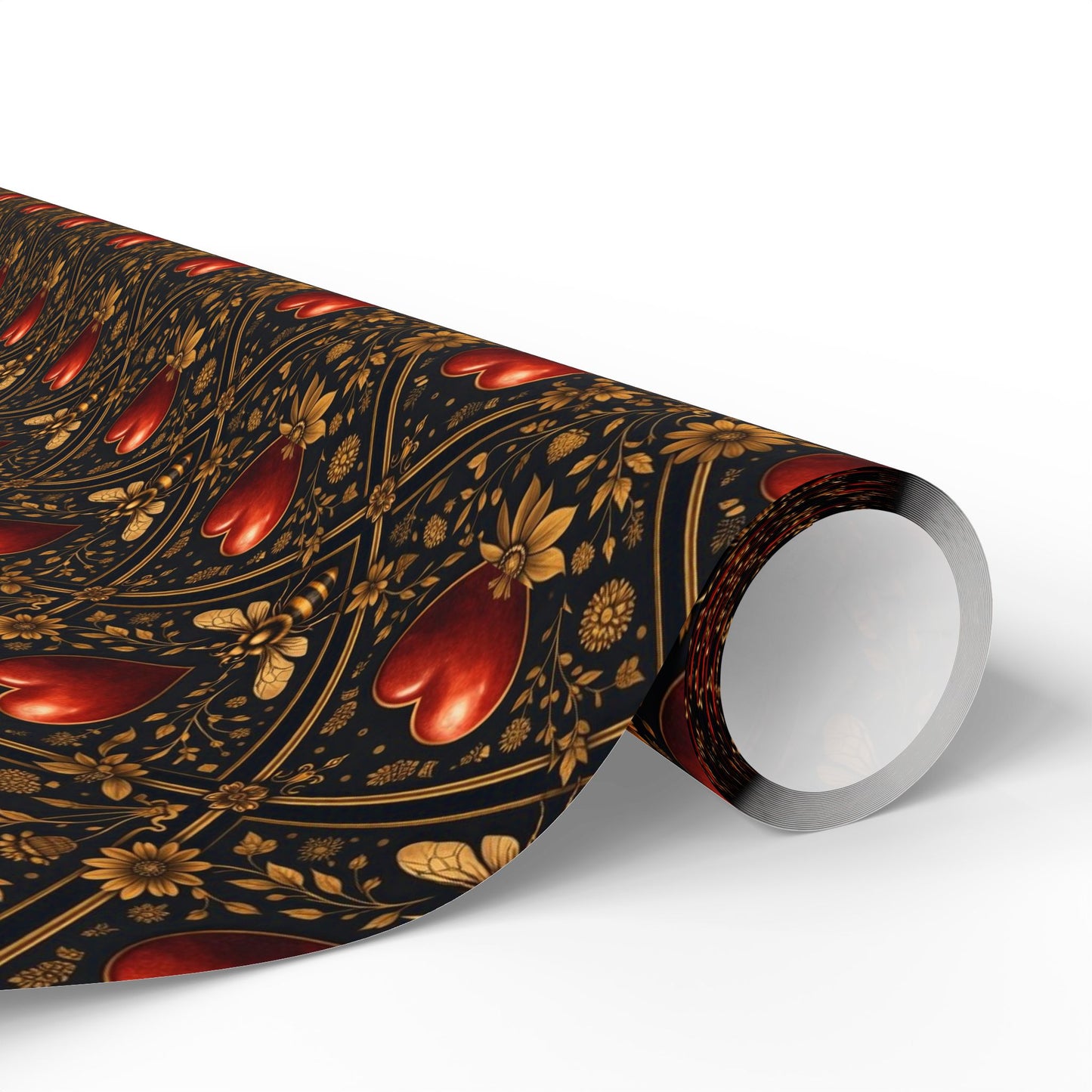 Ornate Heart Wrapping Paper Roll – Elegant Red & Gold Gift Wrap