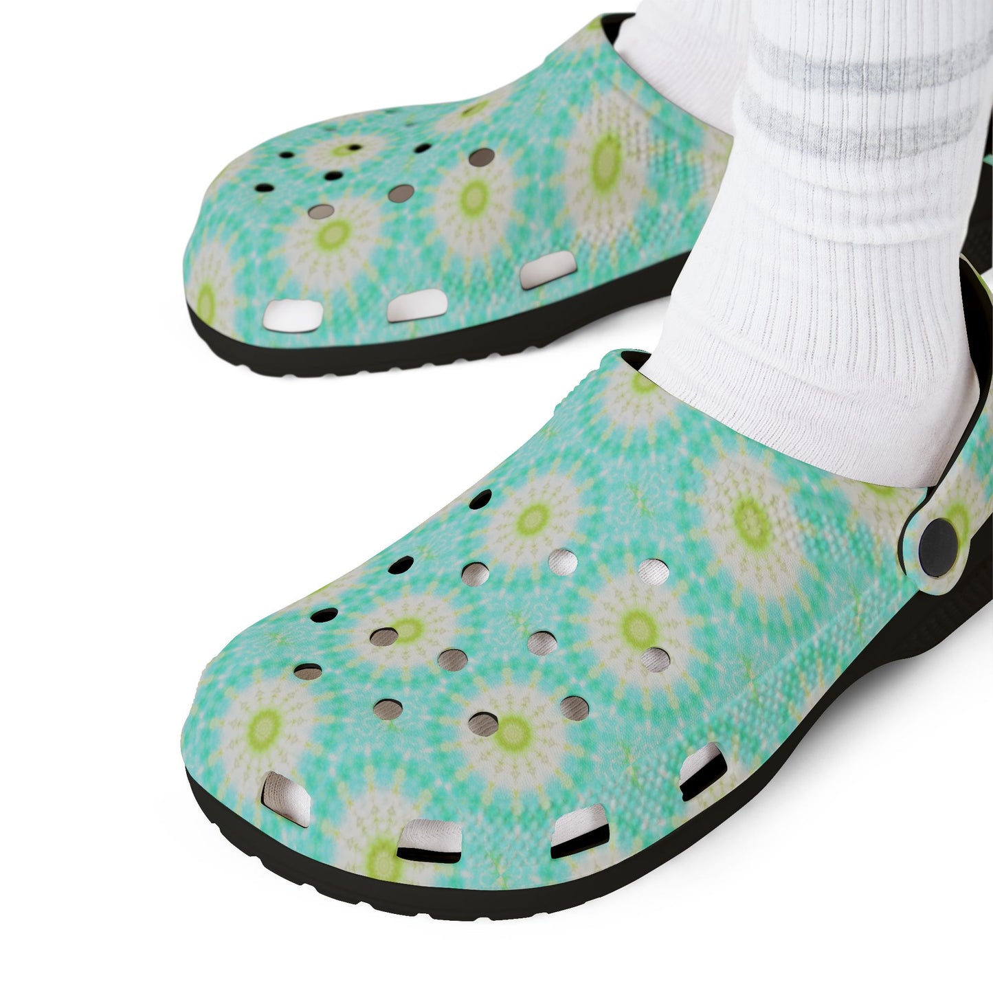 Aqua Daisy EVA Foam Clogs — Lightweight Floral Garden Shoes