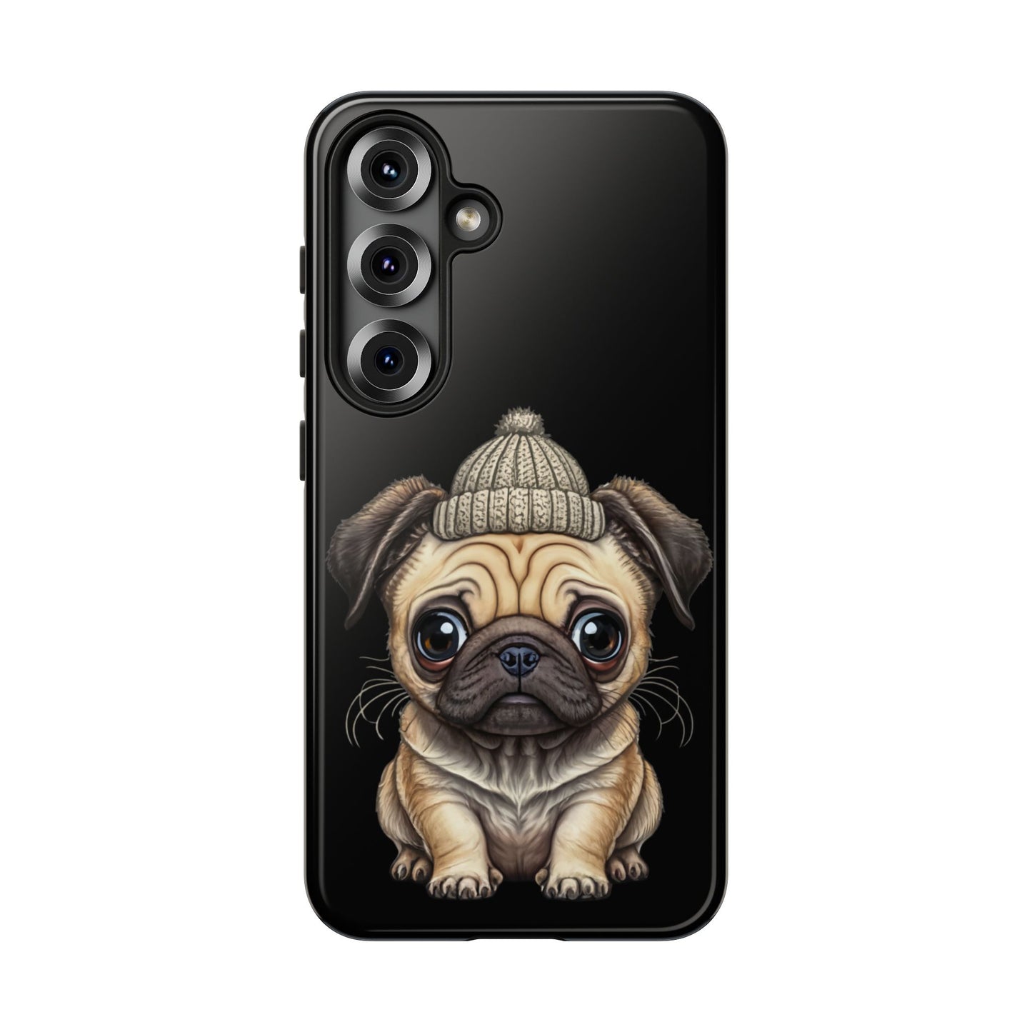 Pug Phone Case – Cute Pug Puppy Illustration on Black Tough Case