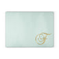 Monogram Glass Cutting Board — Elegant Gold Script "F" on Mint