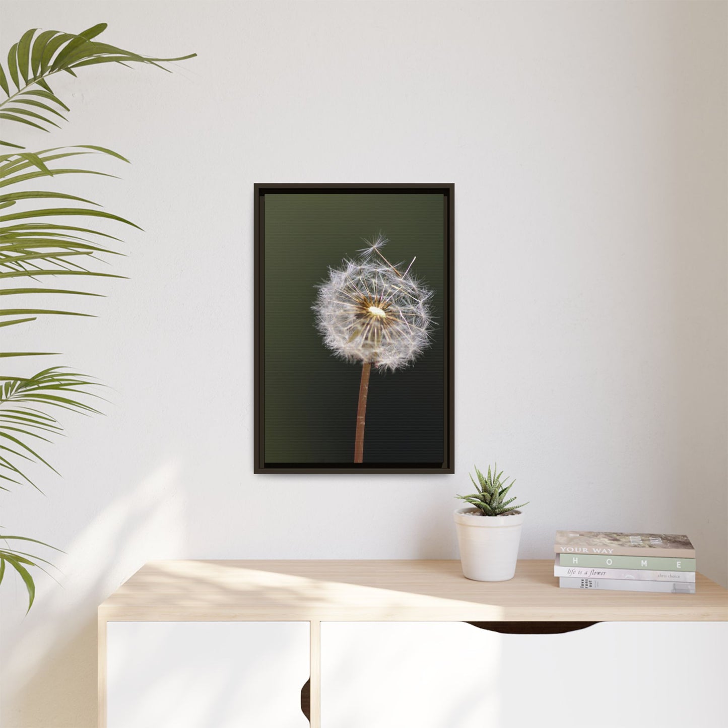 Framed Dandelion Canvas Print — Matte Botanical Wall Art
