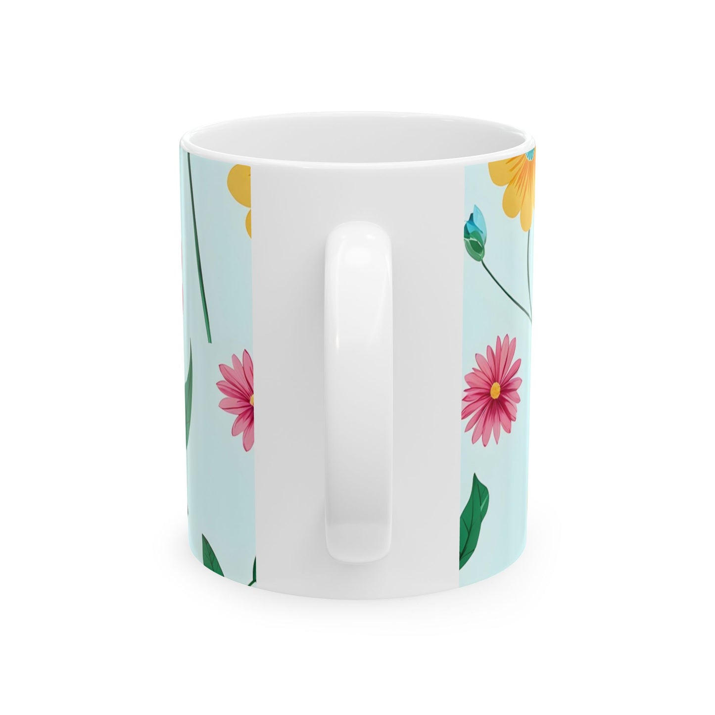 Floral Pattern Ceramic Mug — Colorful Spring Flowers 11oz & 15oz