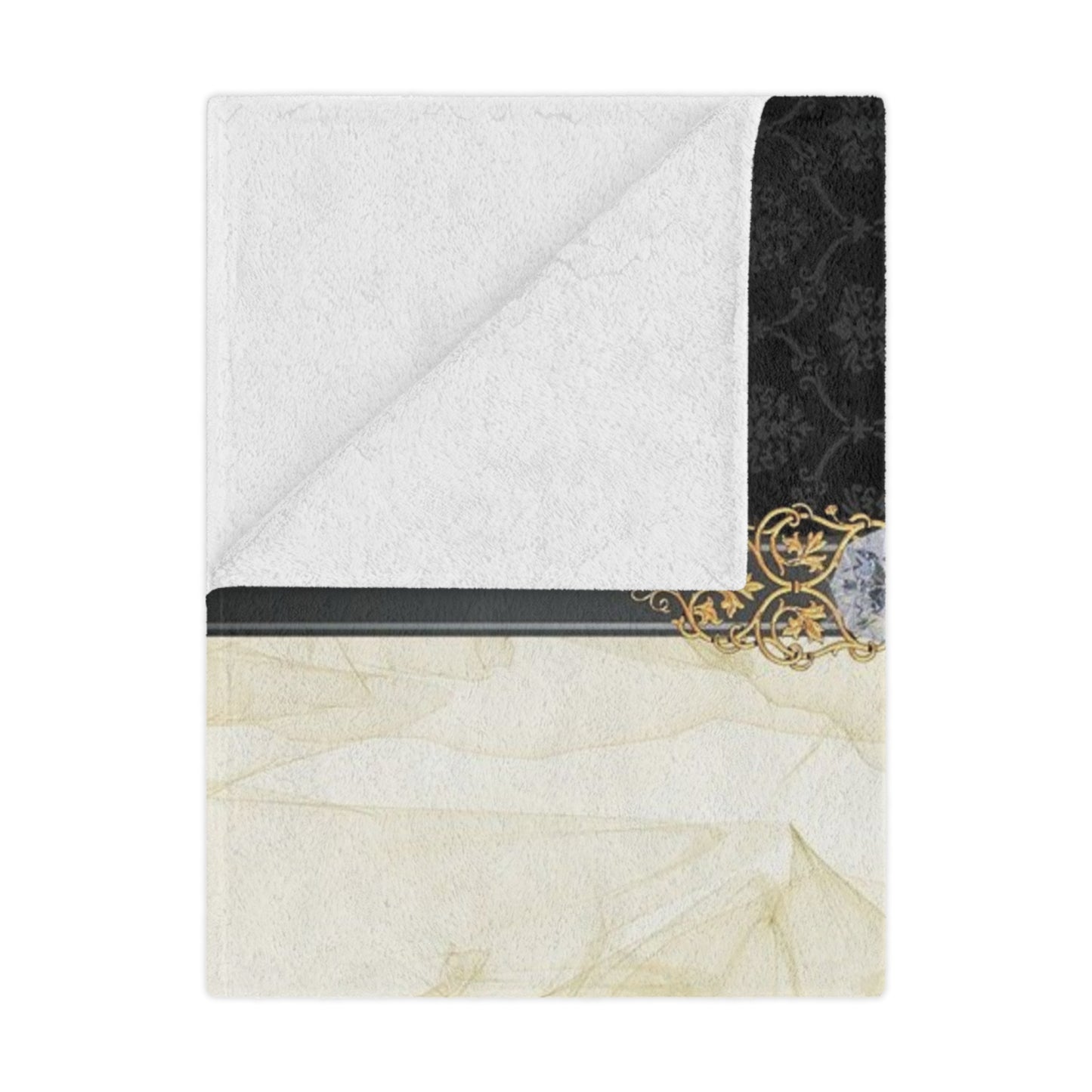 Luxury Gold Smoke Minky Blanket — Elegant Damask Accent with Ornate Gem Detail