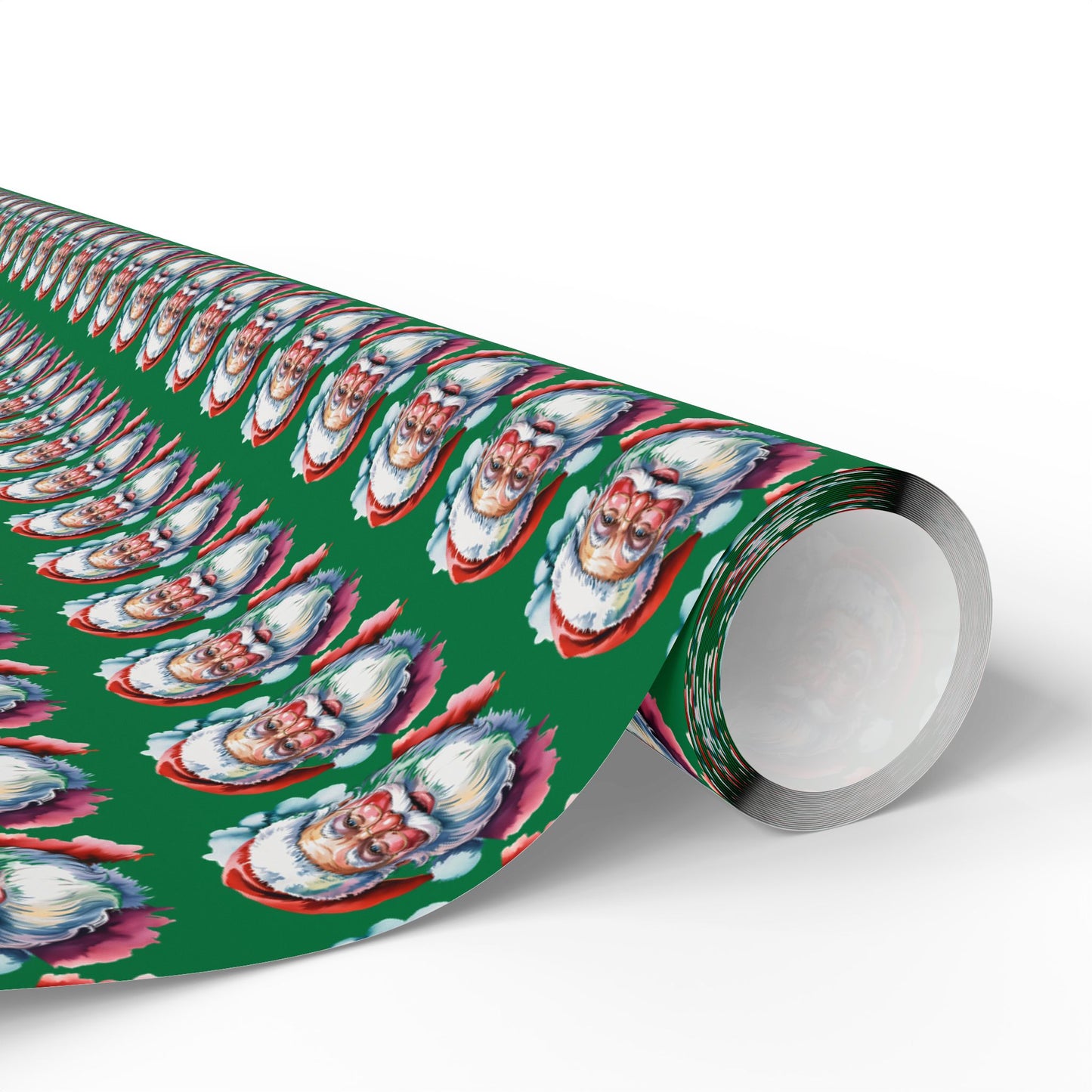 Santa Faces Green Christmas Wrapping Paper Roll