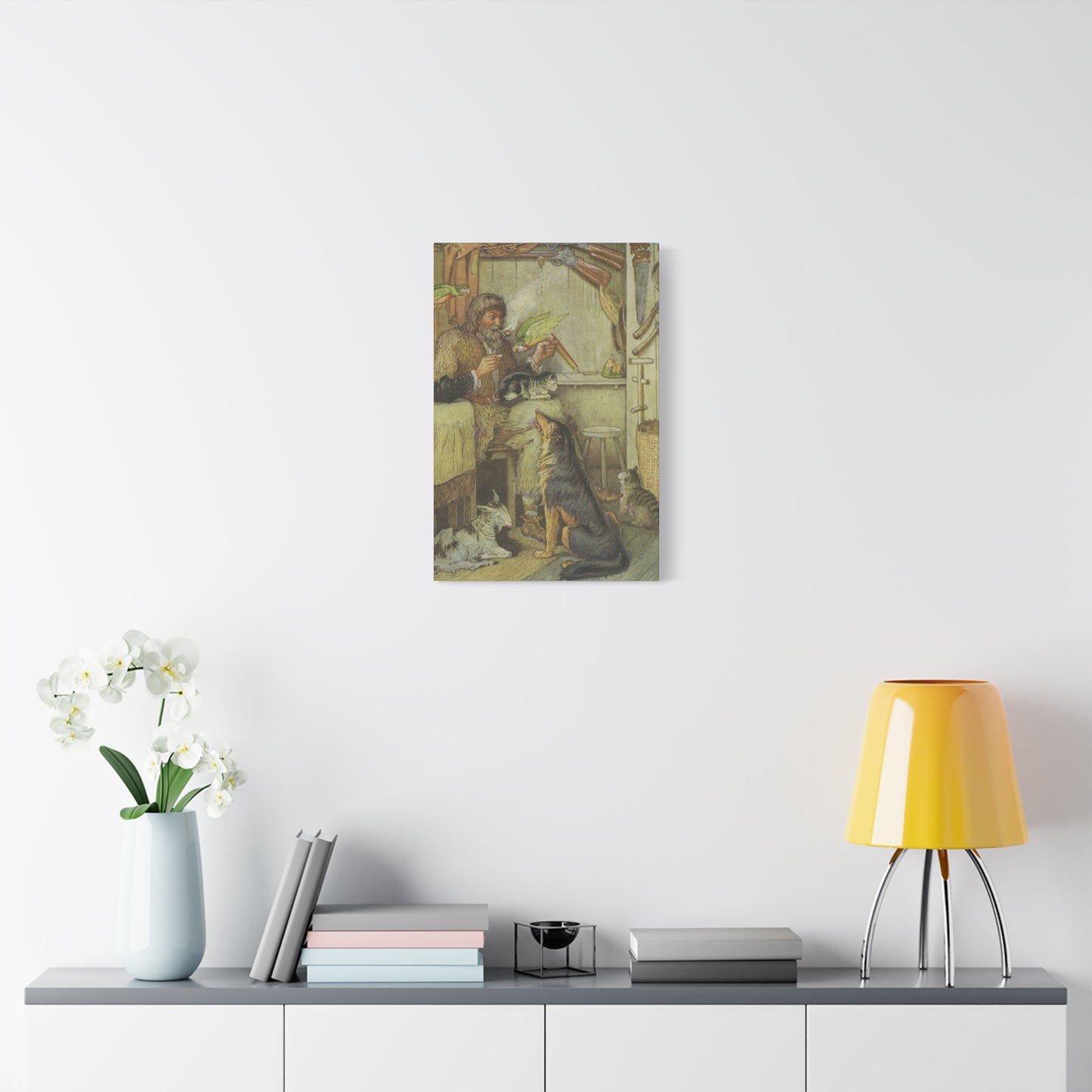 Vintage Cottage Animal Illustration Matte Canvas Print