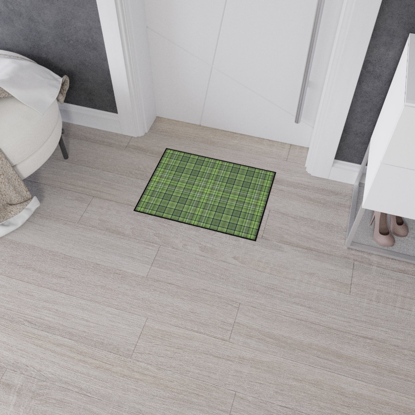 Green Plaid Heavy-Duty Floor Mat — Durable Non-Slip Entry Rug