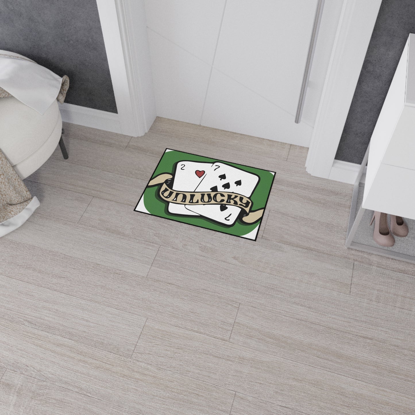 Unlucky Cards Heavy-Duty Floor Mat — Casino Poker Themed Entrance Rug