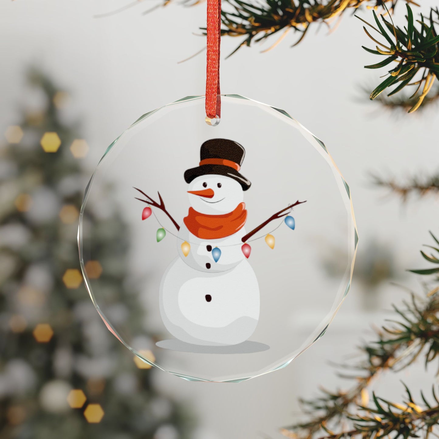 Crystal Ornament — Festive Snowman Heart Glass Ornament