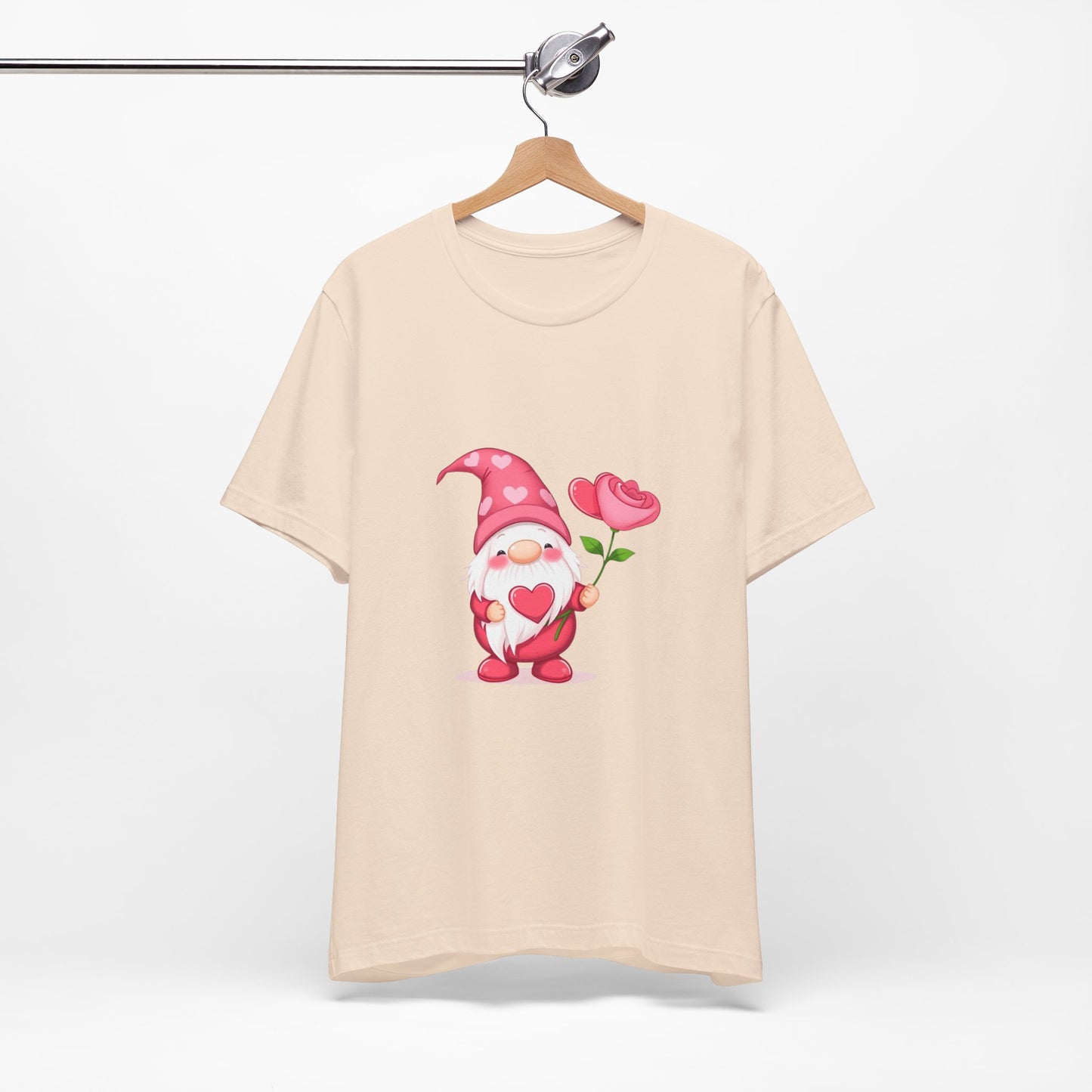 Valentine Gnome T‑Shirt — Cute Pink Gnome Holding Rose Tee