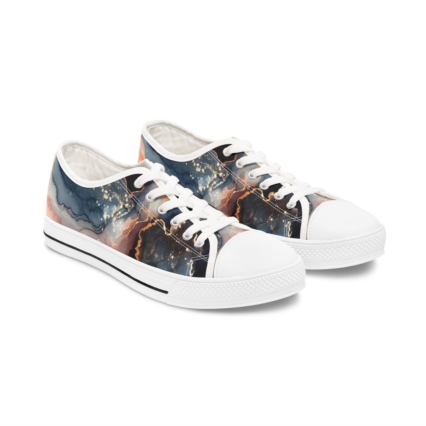 Abstract Marble-Print Low Top Sneakers — Women's Artistic Casual Shoes