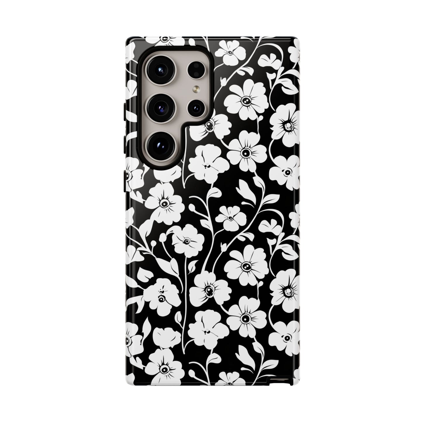 Floral Noir Tough Phone Case — Black & White Flower Protective Cover