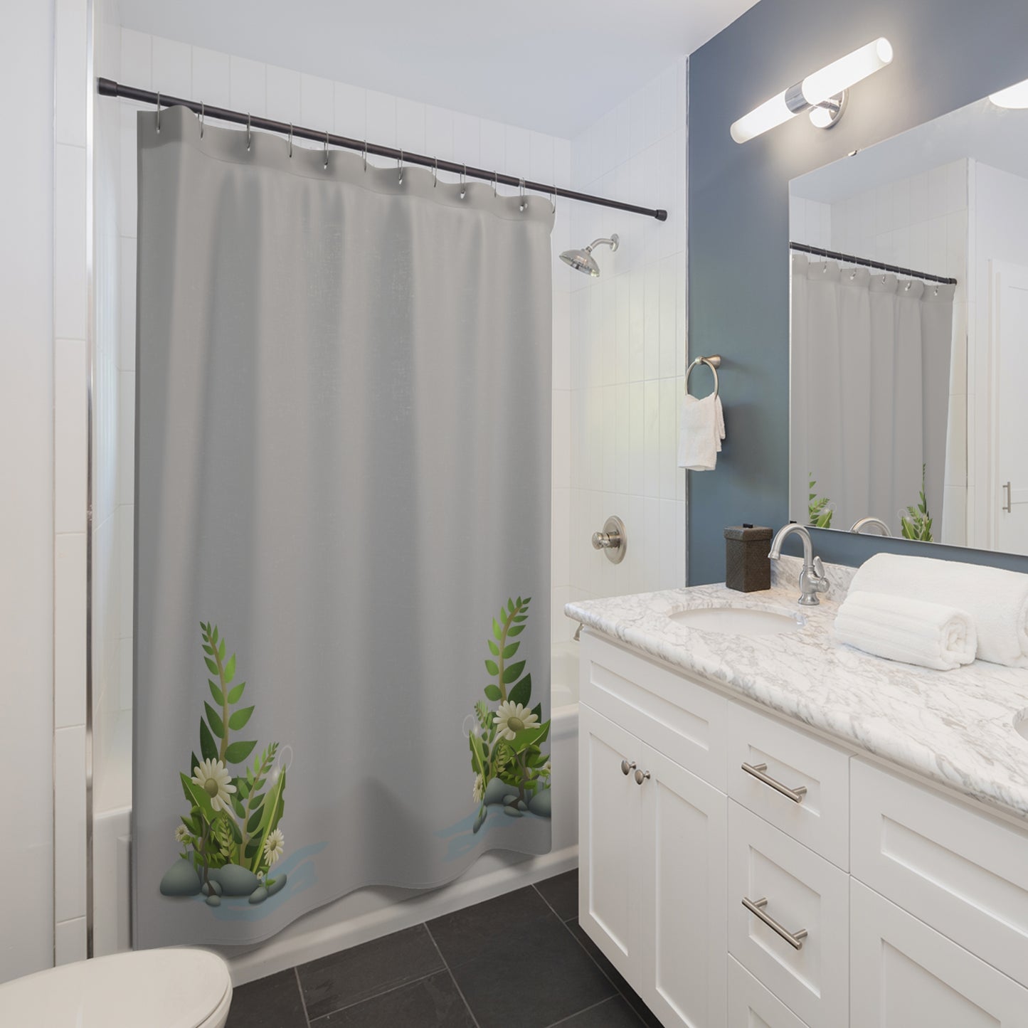 Serene Nature Shower Curtain, Botanical Bathroom Decor, Floral Shower Curtains, Spa Vibe Home Decor, Luxe Bath Accessories