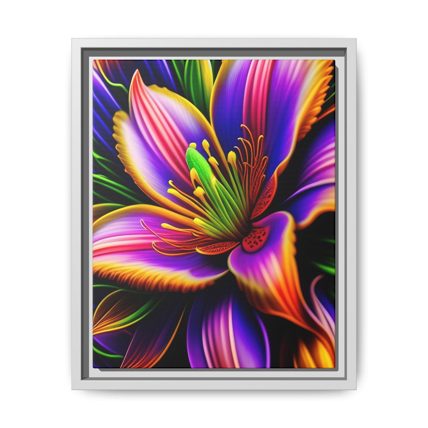 Vibrant Neon Floral Matte Canvas Print — Framed Wall Art
