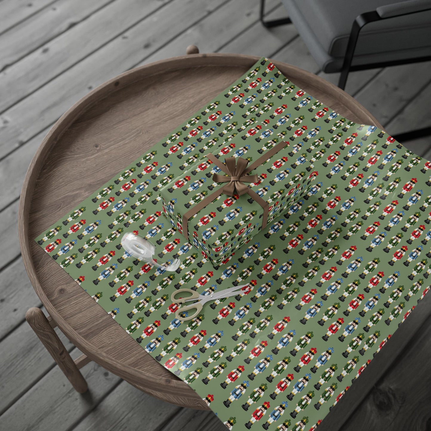 Nutcracker Pattern Wrapping Paper Roll — Festive Green Holiday Gift Wrap