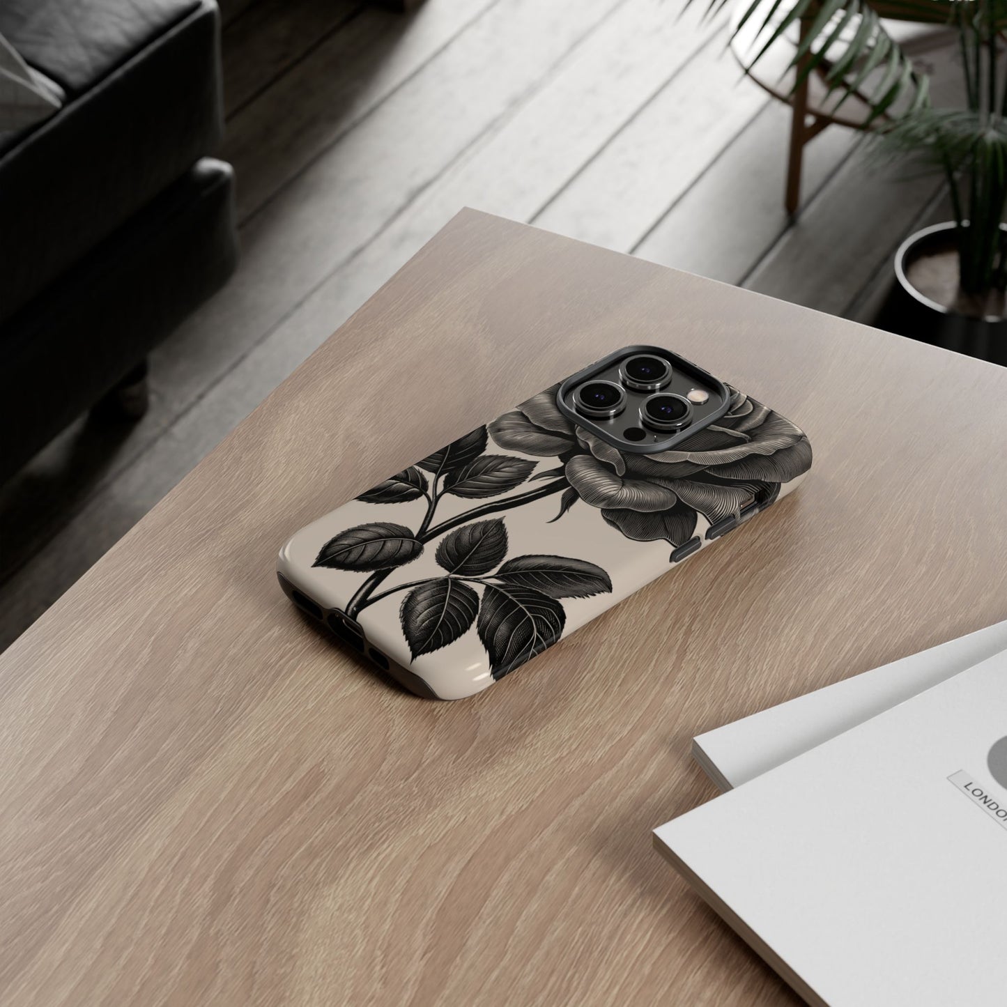 Black Rose Phone Case, Tough Cases with Floral Design, Elegant Tech Accessory, Gift for Flower Lovers, Stylish Protection