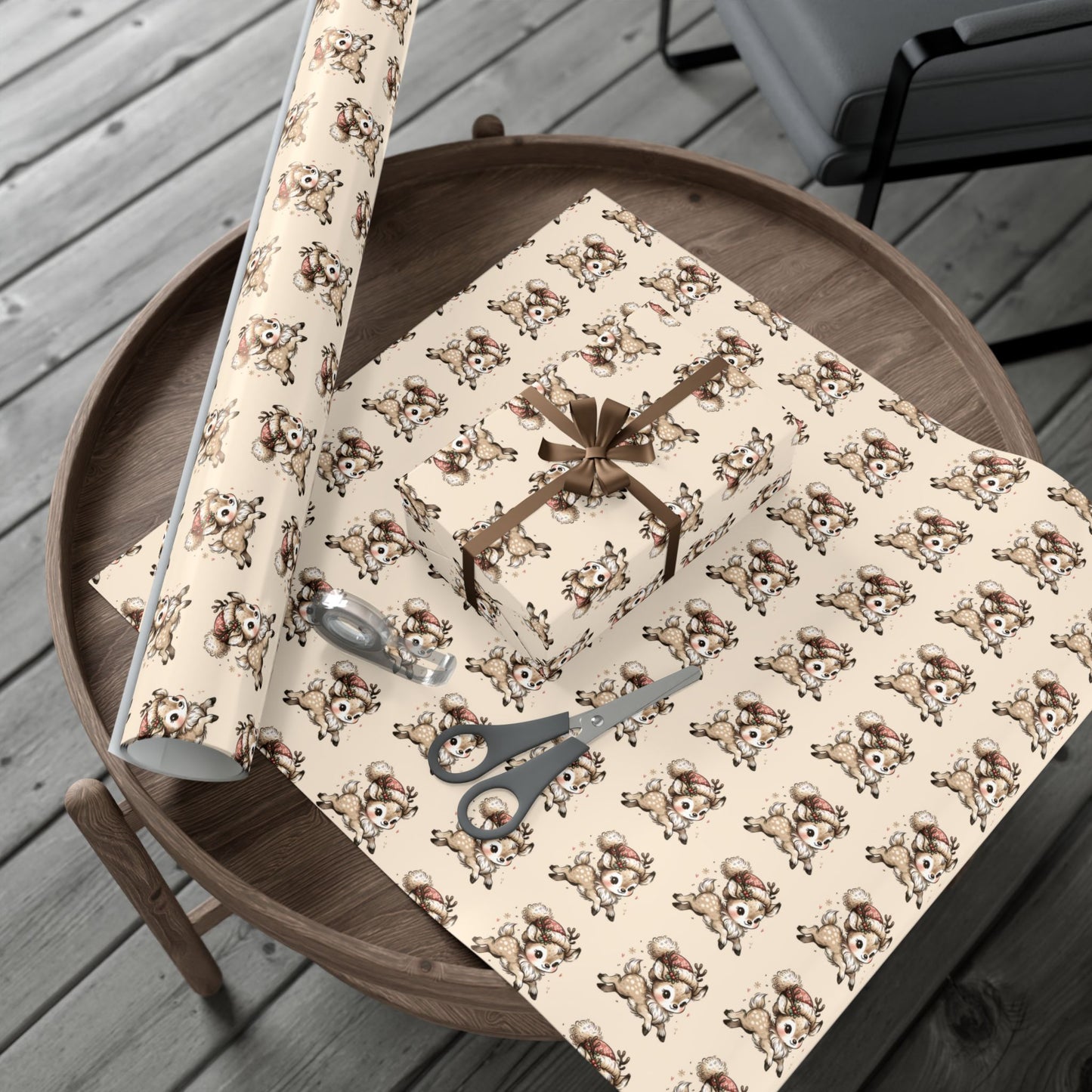 Gift Wrap Paper — Cute Retro Teddy Bear Pattern (Neutral Beige)