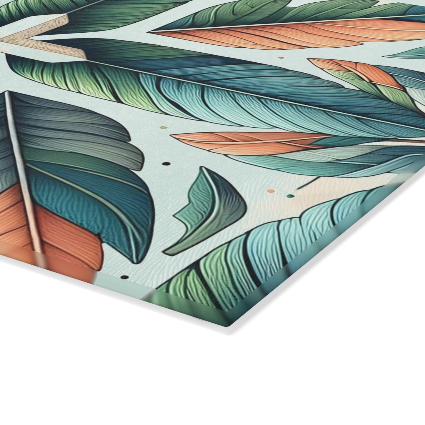 Tropical Leaf Glass Cutting Board — Botanical Decorative Kitchen Board