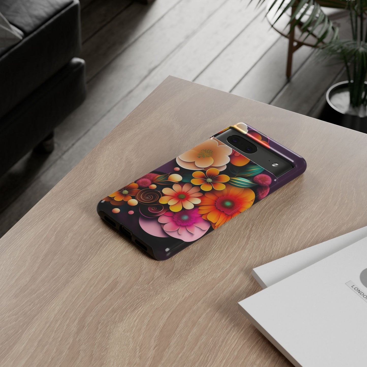 Floral Burst Tough Phone Case — Colorful Retro Flowers Protective Cover