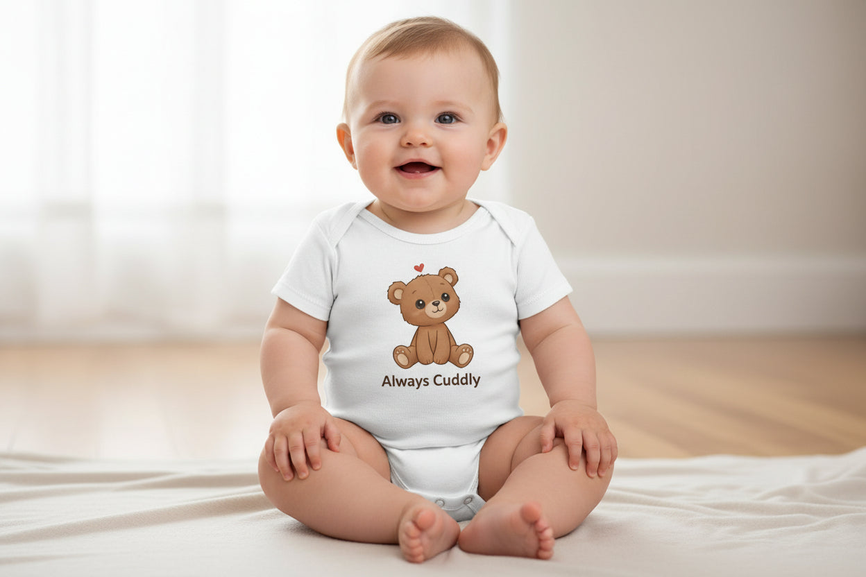 Infant Bodysuit – "Always Cuddly" Cute Teddy Bear Baby Onesie