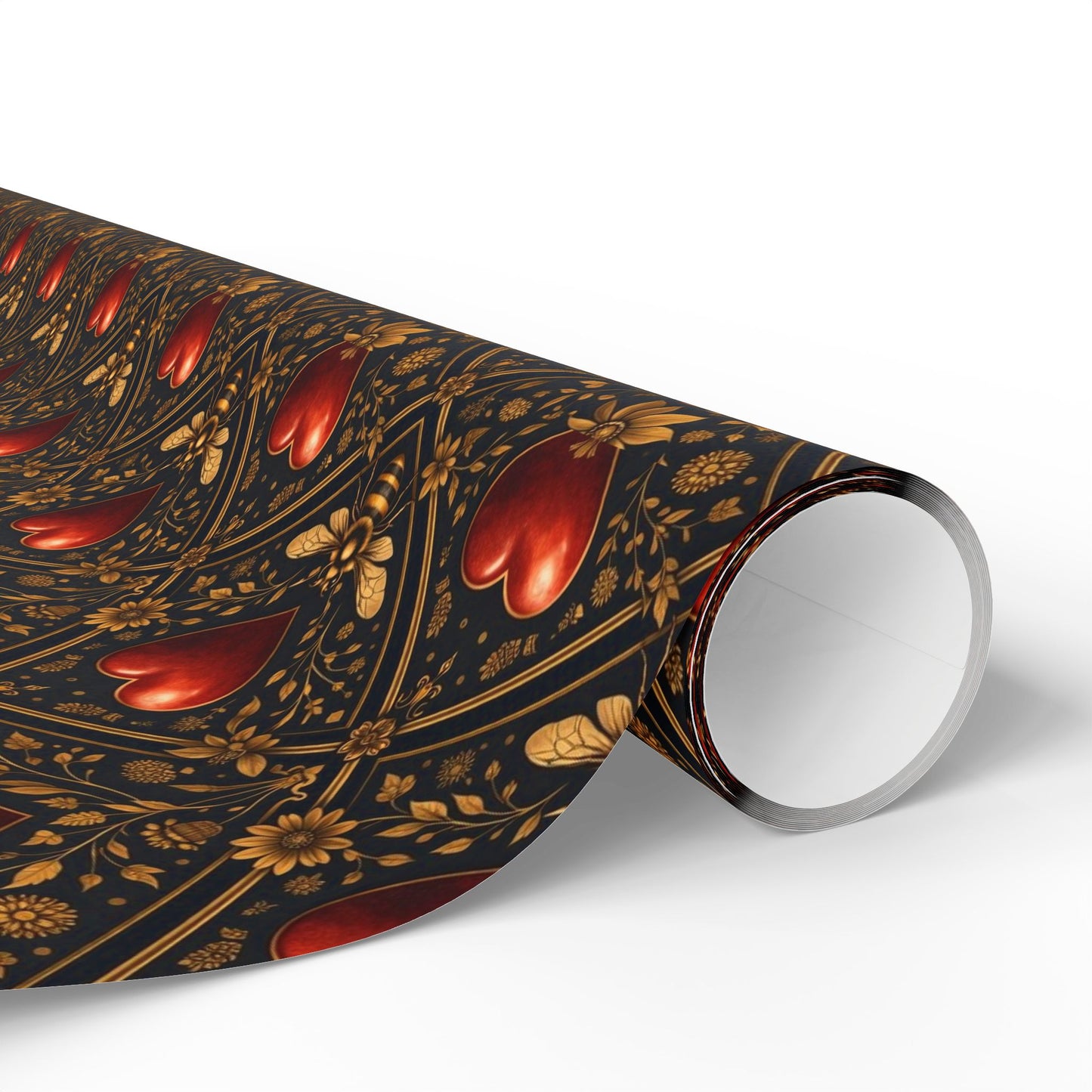 Ornate Heart Wrapping Paper Roll – Elegant Red & Gold Gift Wrap