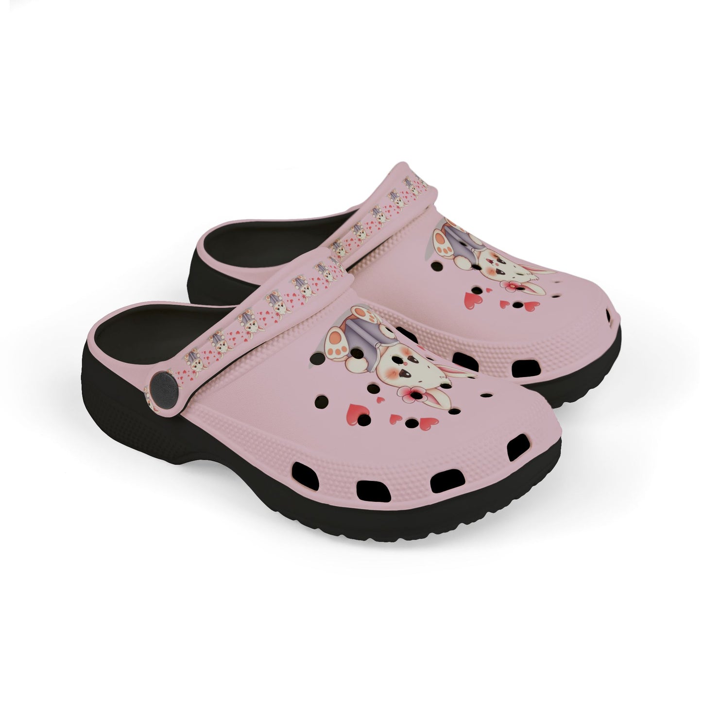 Kids Pink Bunny Clogs — Cute EVA Foam Slip-On Shoes with Hearts