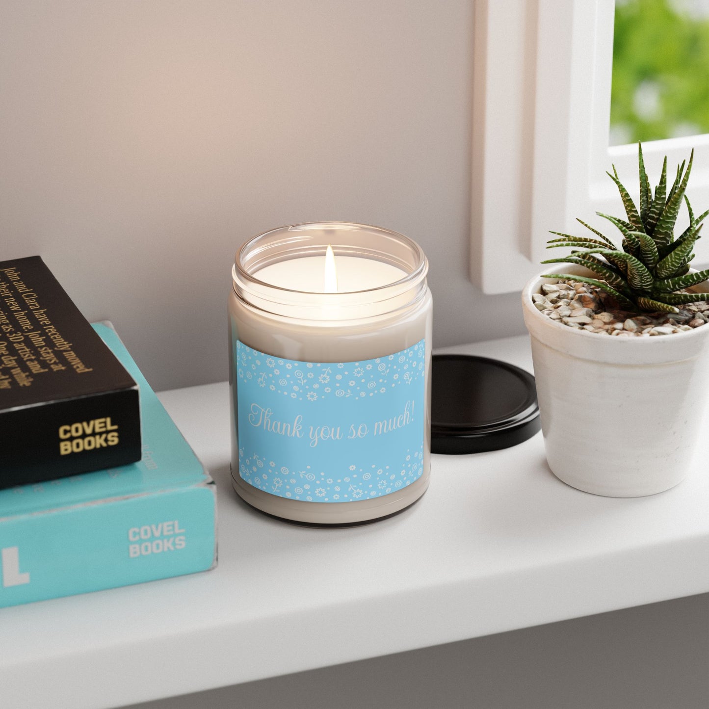 Thank You Soy Candle — 9oz Scented Candle Gift (Blue Floral Label)