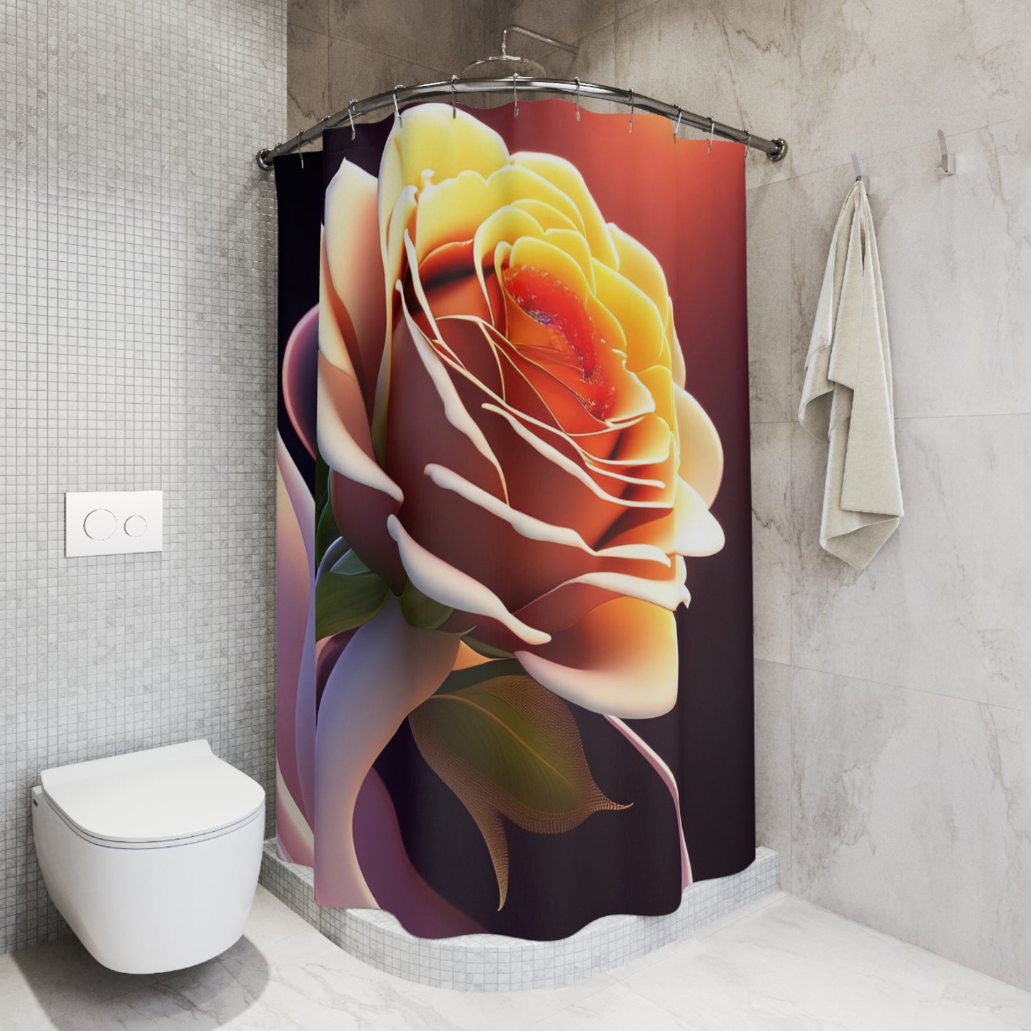 Romantic Sunset Rose Shower Curtain — Large Floral Bathroom Decor
