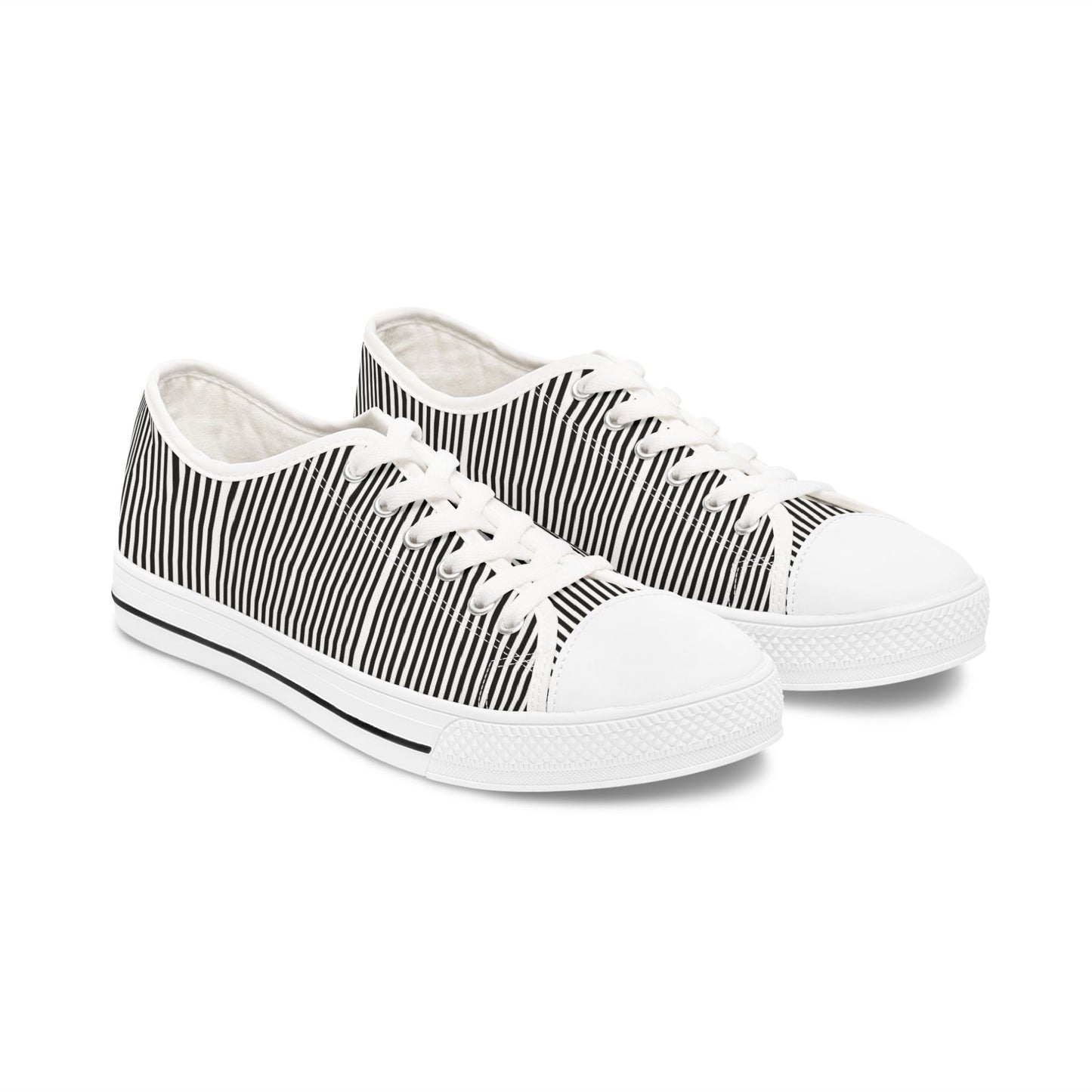 Striped Low Top Sneakers for Women — Casual Black & White Canvas Kicks