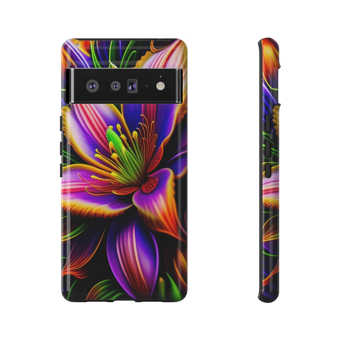Floral Neon Tough Phone Case — Vivid Purple & Orange Lily Protective Cover