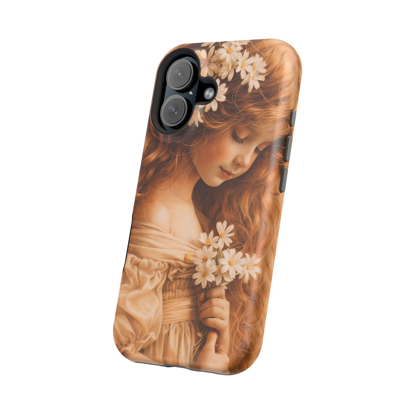 Vintage Floral Girl Magnetic Impact Phone Case — Protective iPhone Cover with Sepia Art