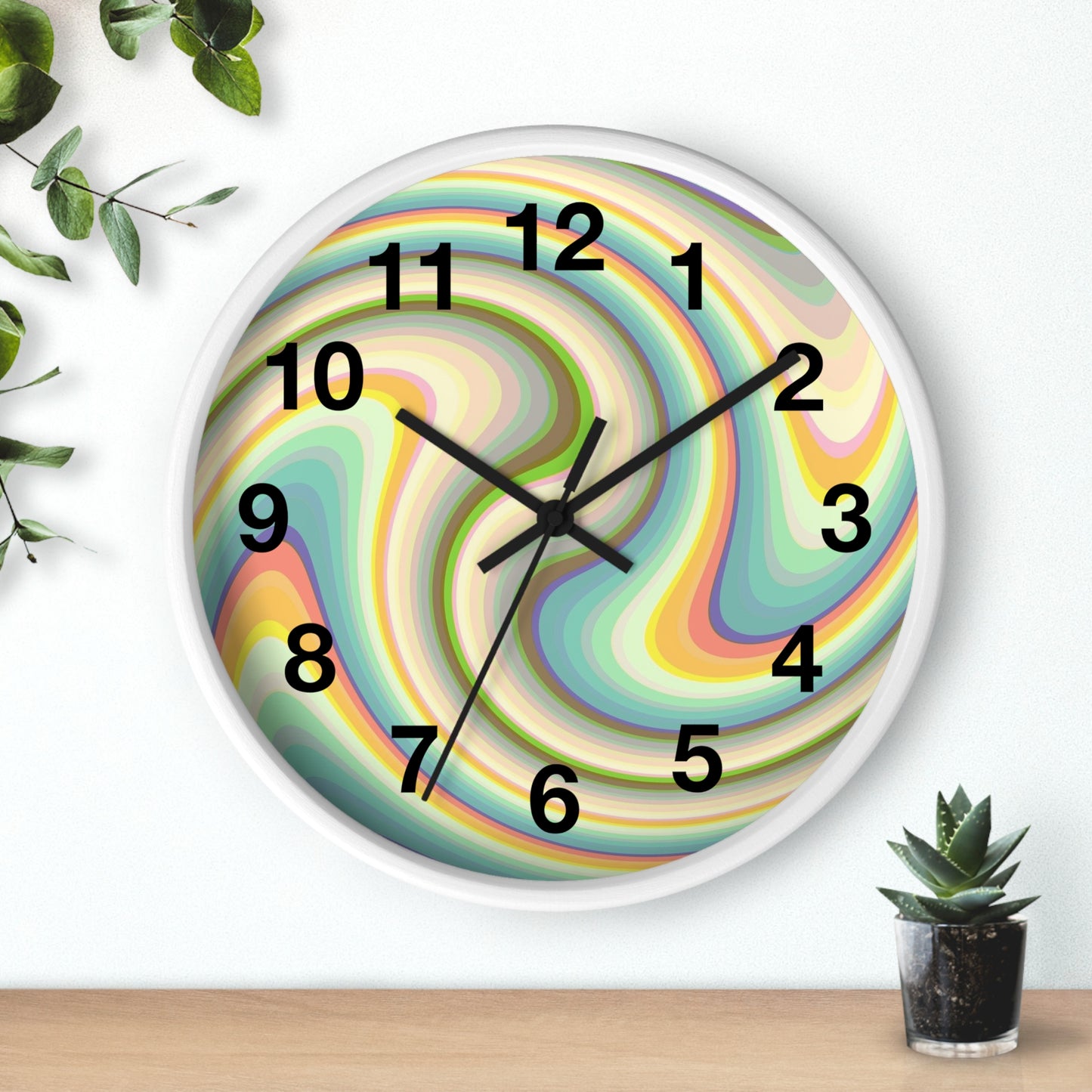 Swirl Pastel Wall Clock — Retro Psychedelic Timepiece for Home Decor