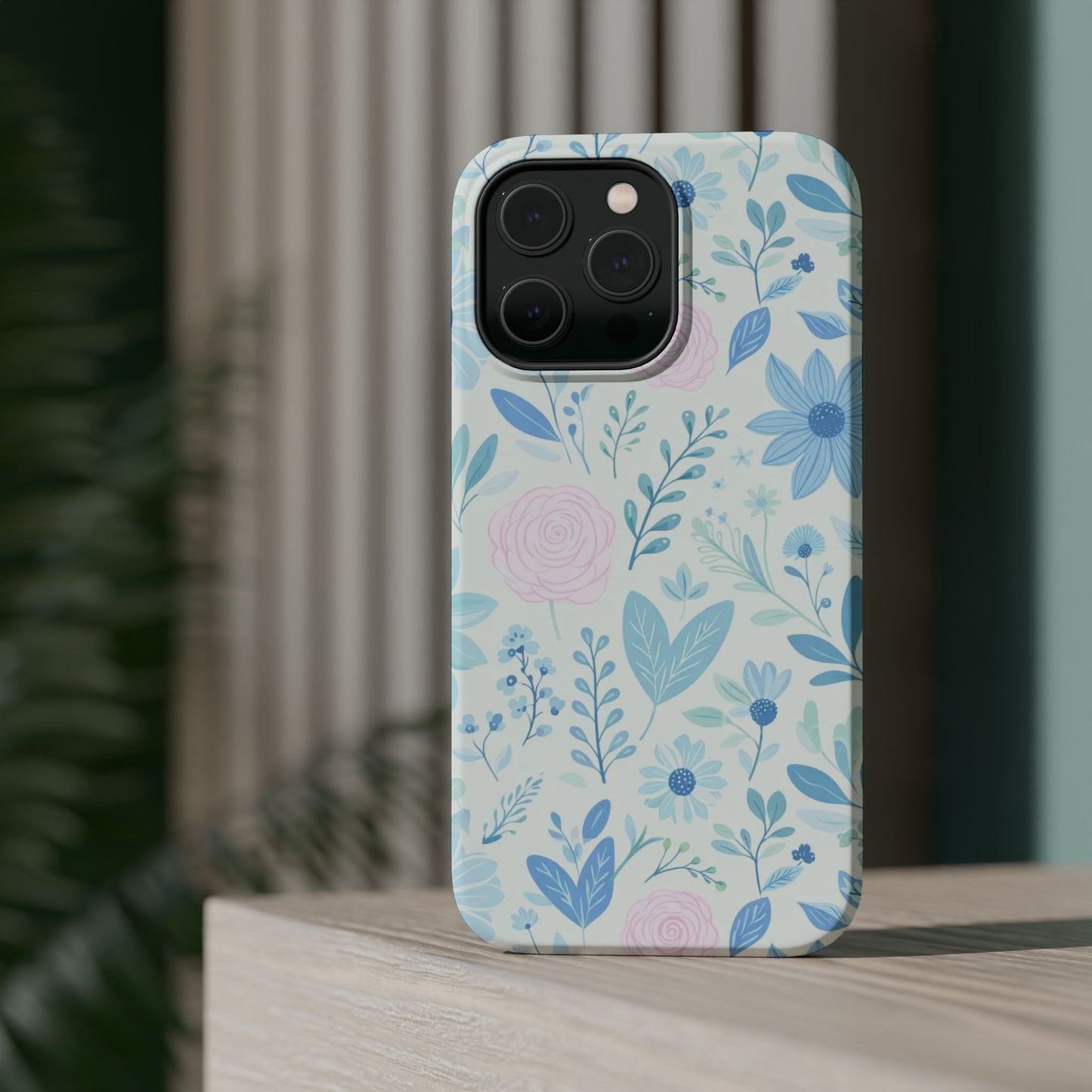 Floral Pastel Magnetic Impact Phone Case — Blue & Pink Botanical Design