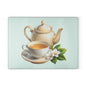 Elegant Tea Time Glass Cutting Board, Kitchen Decor, Gift for Tea Lovers, Housewarming, Birthday, Mother's Day