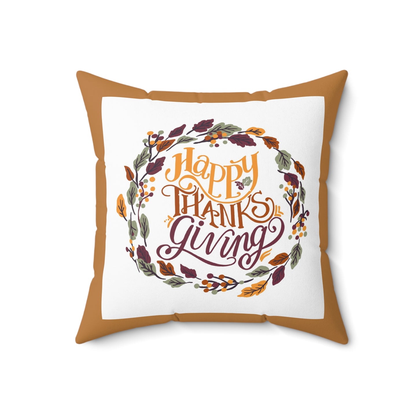 Thanksgiving Wreath Square Pillow — "Happy Thanksgiving" Fall Decor