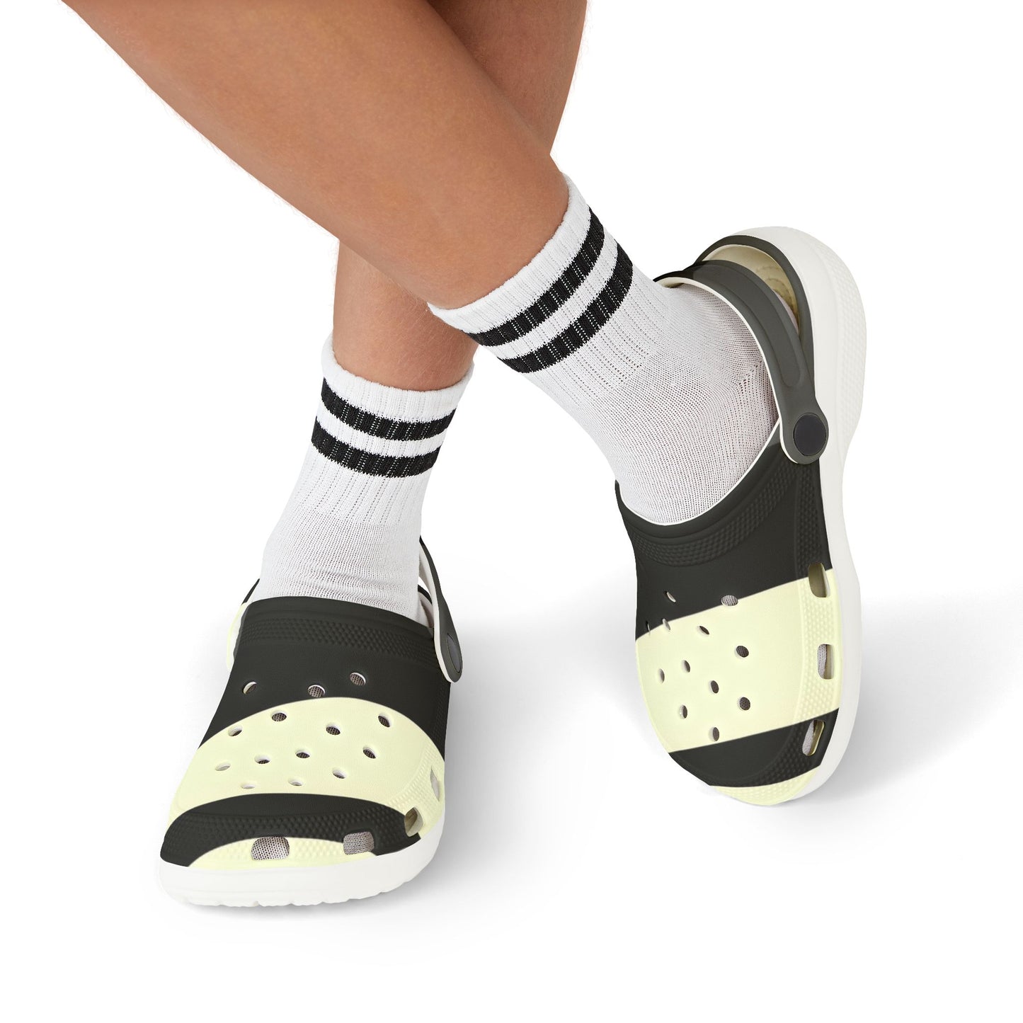 Kids Black & Cream Striped EVA Foam Clogs — Lightweight Slip‑On Sandals for Everyday Play