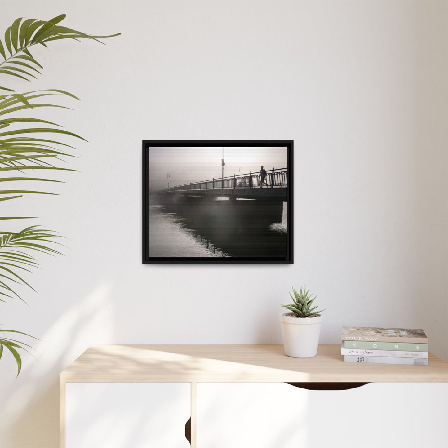 Framed Matte Canvas - Foggy Bridge Black & White Photography