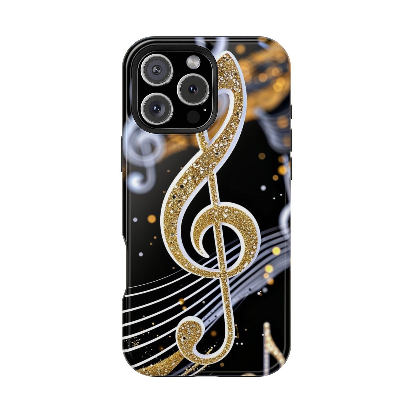 Music Notes Magnetic Impact-Resistant Phone Case — Gold Treble Clef Design