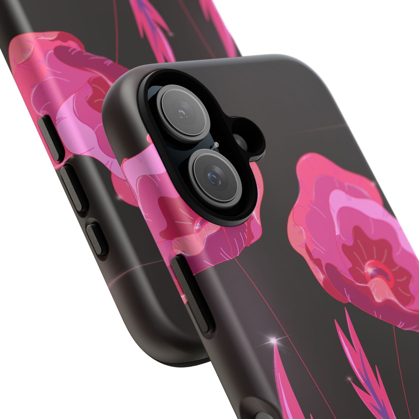 Floral iPhone Case | Tough Cases with Pink Poppy Design, Elegant Flower Phone Cover, Gift for Her, Spring Accessories, Chic Tech