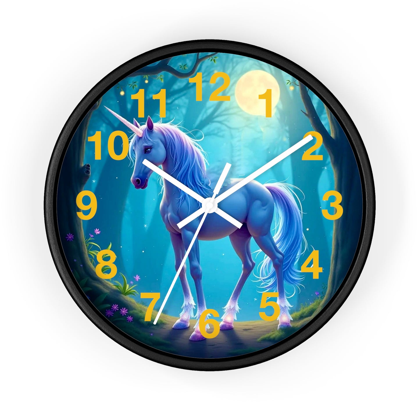 Blue Unicorn Fantasy Wall Clock | Magical Forest Timepiece