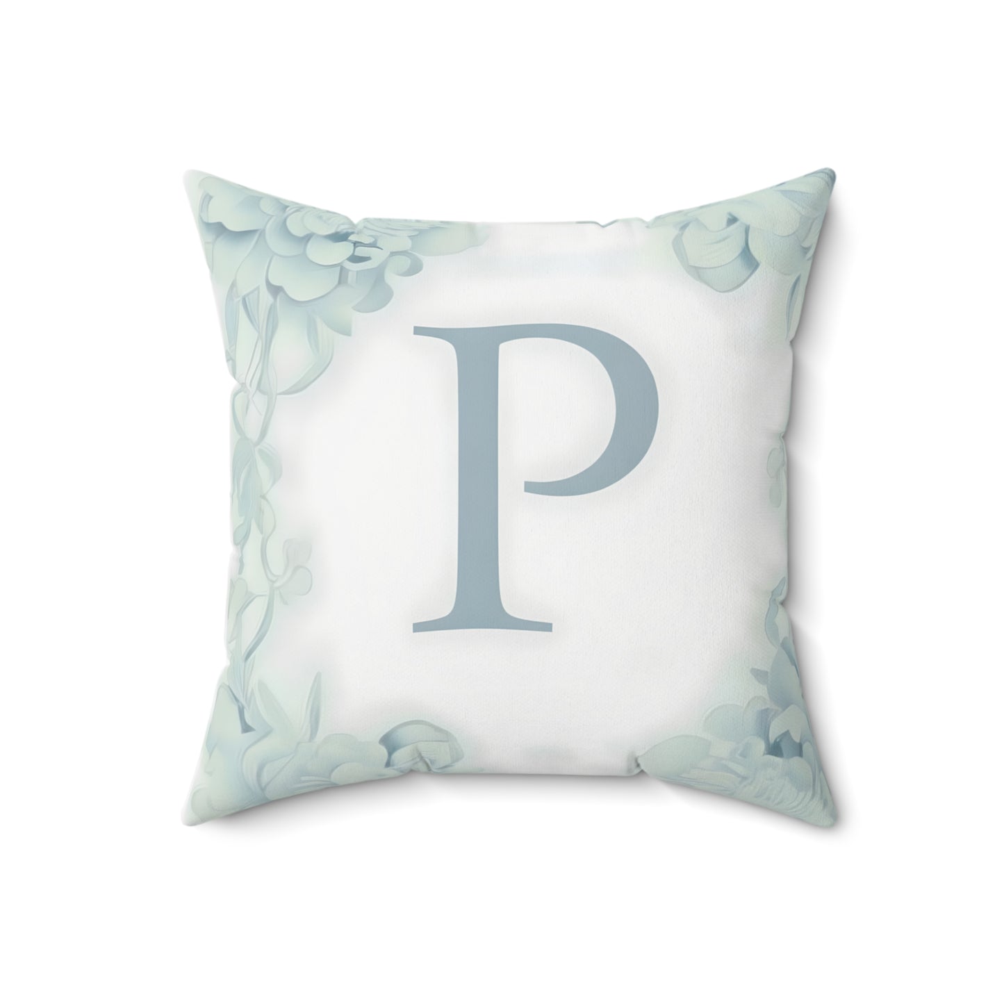 Monogram P Floral Border Pillow — Personalized Letter Accent Cushion