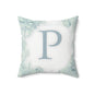Monogram P Floral Border Pillow — Personalized Letter Accent Cushion