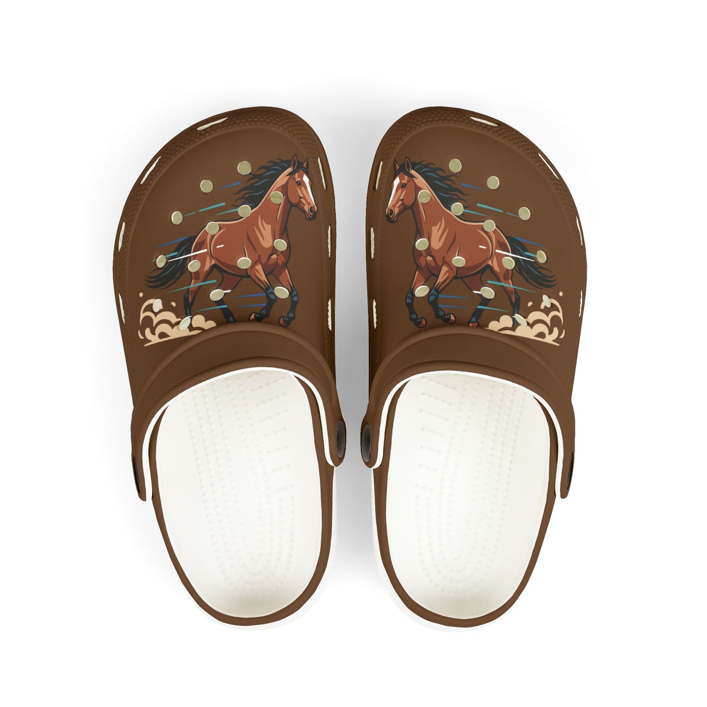 Kids Horse Print Foam Clogs — Brown EVA Slip-On Sandals for Children